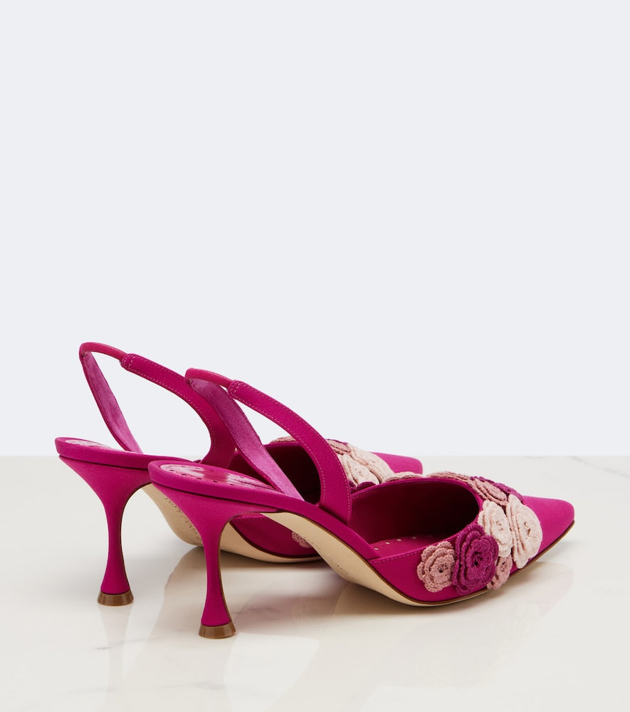 Manolo Blahnik Svemuta floral-applique slingback pumps - Pink Mid Heel Pumps