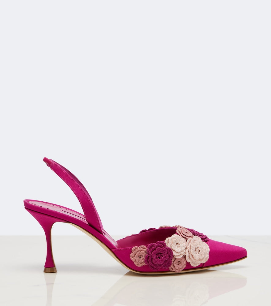 Manolo Blahnik Svemuta floral-applique slingback pumps - Pink Mid Heel Pumps
