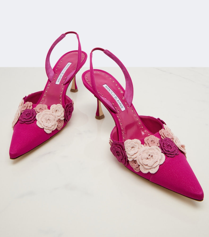 Manolo Blahnik Svemuta floral-applique slingback pumps - Pink Mid Heel Pumps