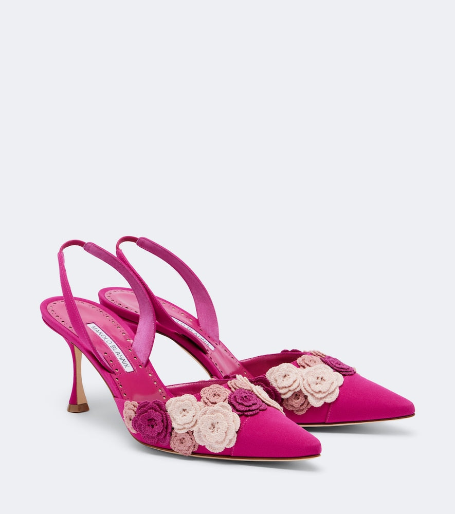 Manolo Blahnik Svemuta floral-applique slingback pumps - Pink Mid Heel Pumps