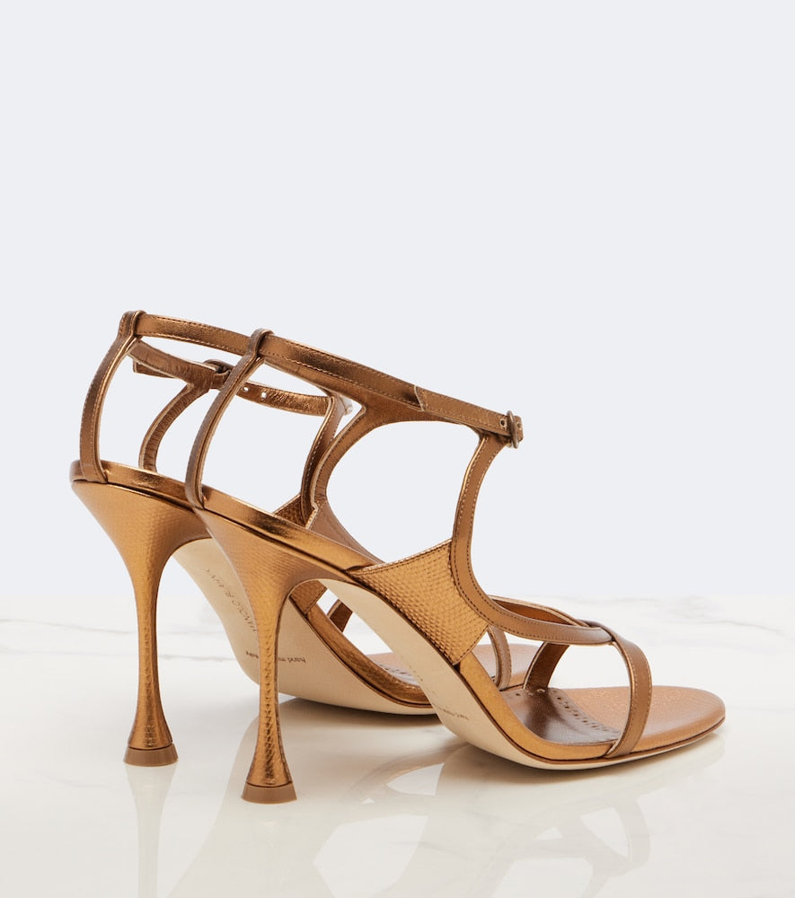 Manolo Blahnik Tibula metallic leather sandals (Gold) - High Heels