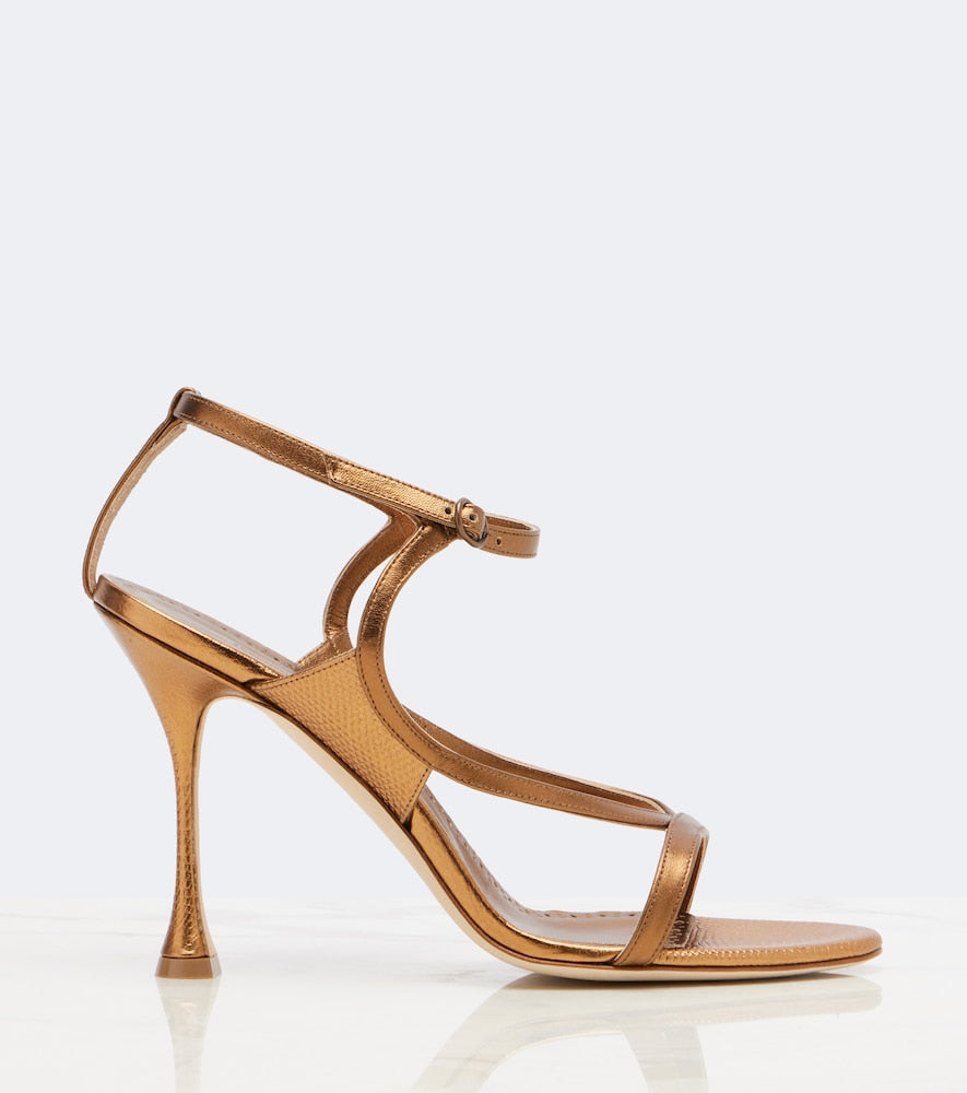 Manolo Blahnik Tibula metallic leather sandals (Gold) - High Heels