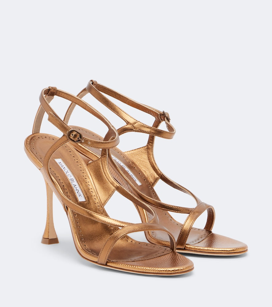 Manolo Blahnik Tibula metallic leather sandals (Gold) - High Heels