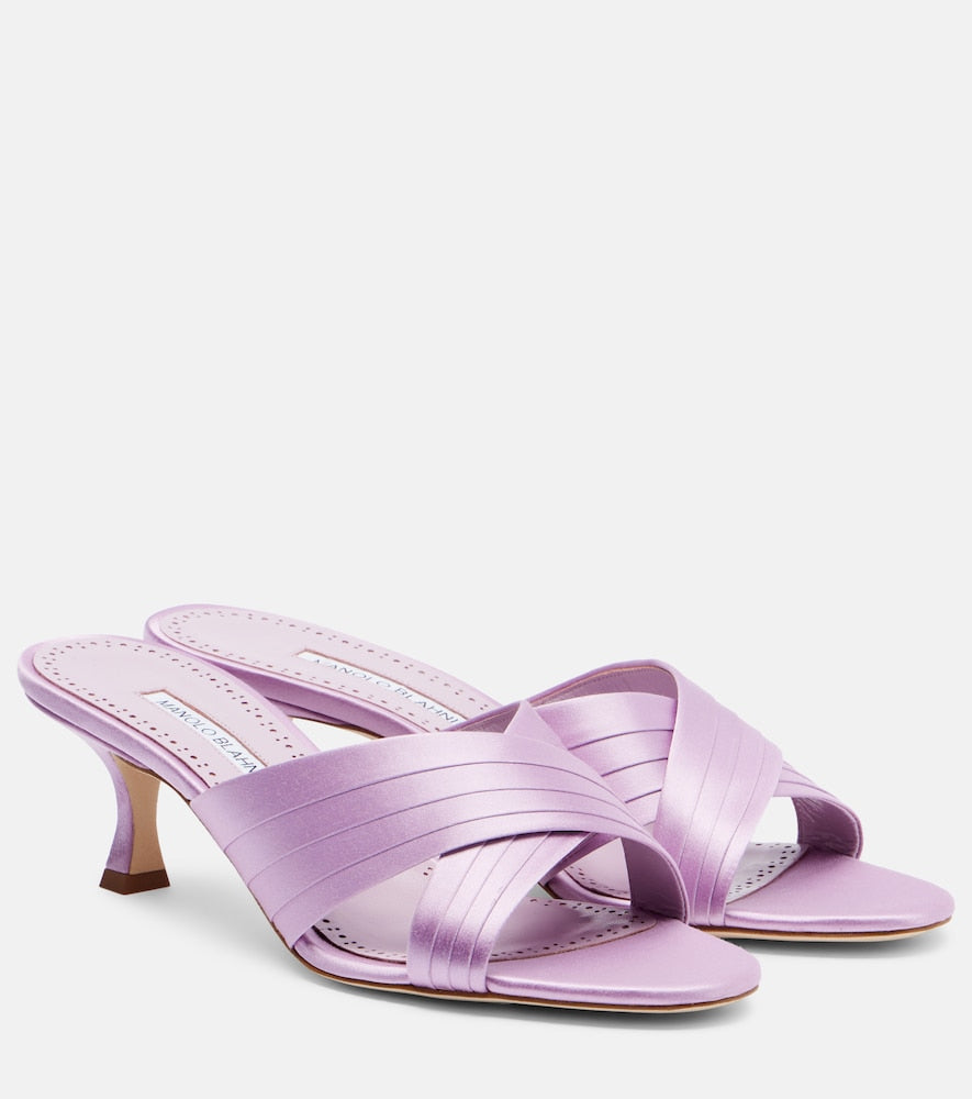 Manolo Blahnik Viera 50 satin mules (Pink) - Heeled Sandals
