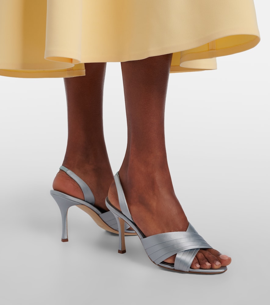 Manolo Blahnik Viera 90 satin slingback sandals - Blue Heeled Sandals