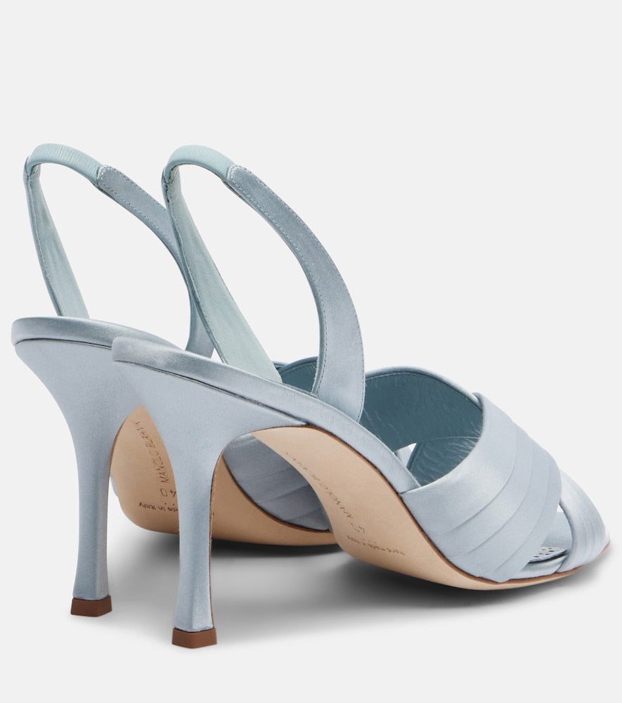 Manolo Blahnik Viera 90 satin slingback sandals - Blue Heeled Sandals