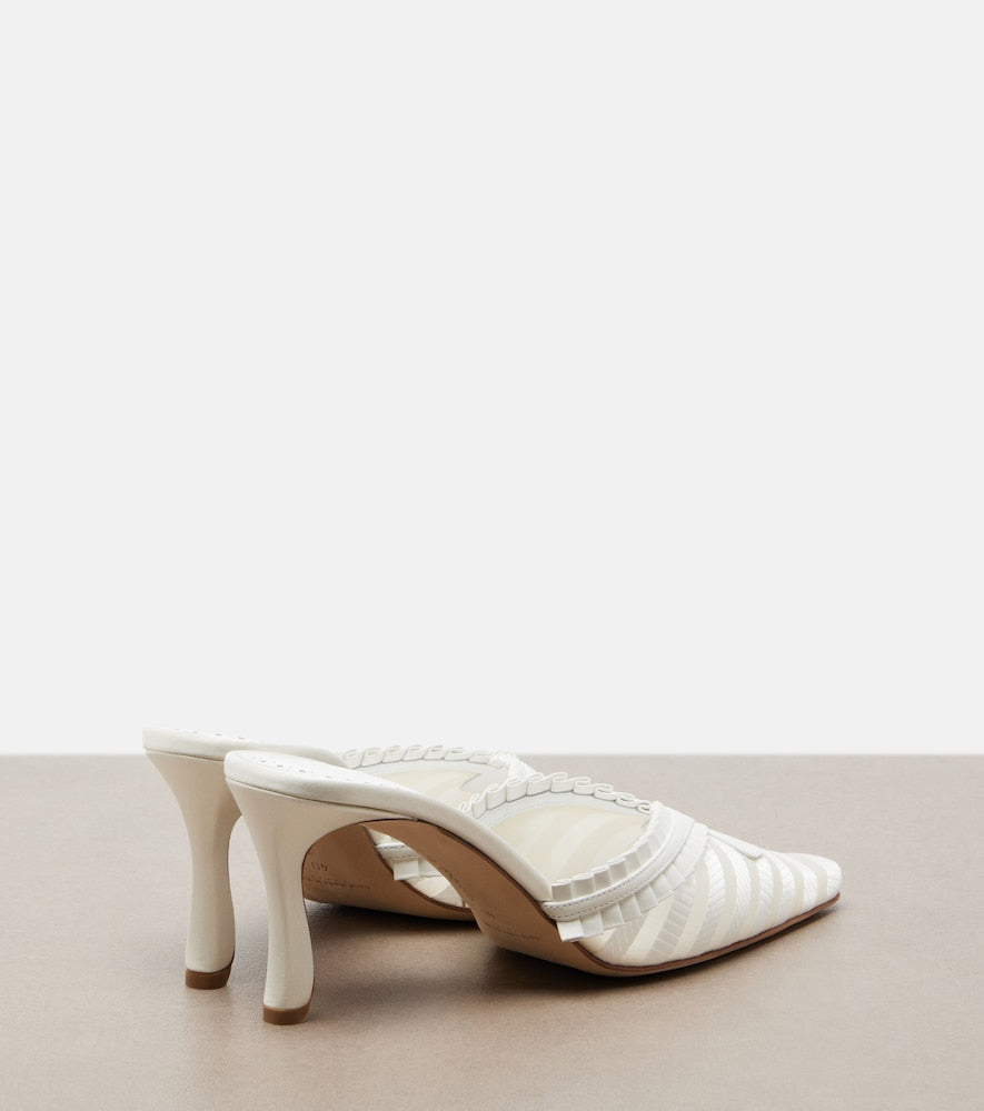 White Manolo Blahnik Voluptia organza mules - Mid Heel Pumps