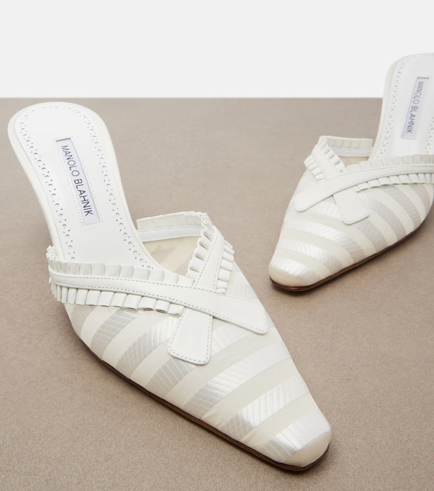 White Manolo Blahnik Voluptia organza mules - Mid Heel Pumps