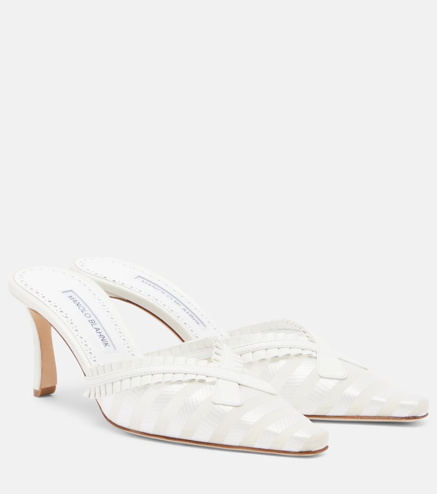 White Manolo Blahnik Voluptia organza mules - Mid Heel Pumps