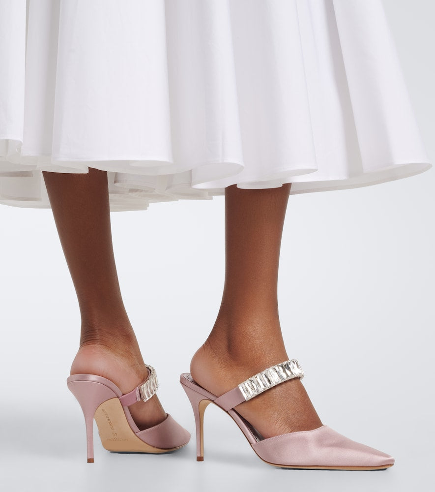 Pink Manolo Blahnik Zumbon embellished satin mules - High-Heel Pumps