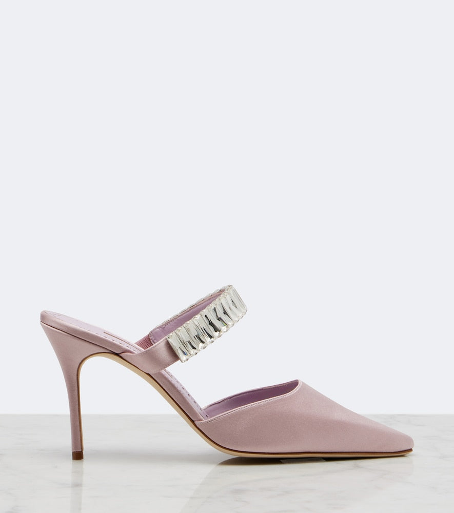 Pink Manolo Blahnik Zumbon embellished satin mules - High-Heel Pumps