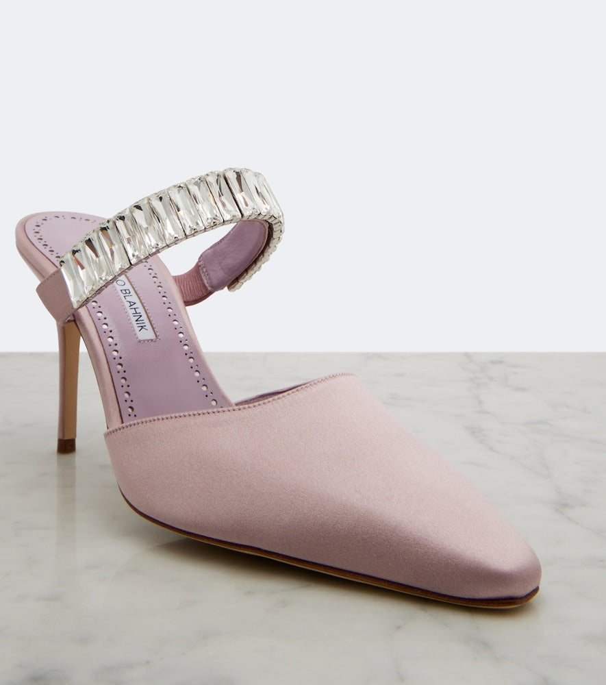 Pink Manolo Blahnik Zumbon embellished satin mules - High-Heel Pumps
