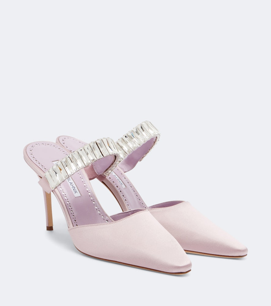 Pink Manolo Blahnik Zumbon embellished satin mules - High-Heel Pumps