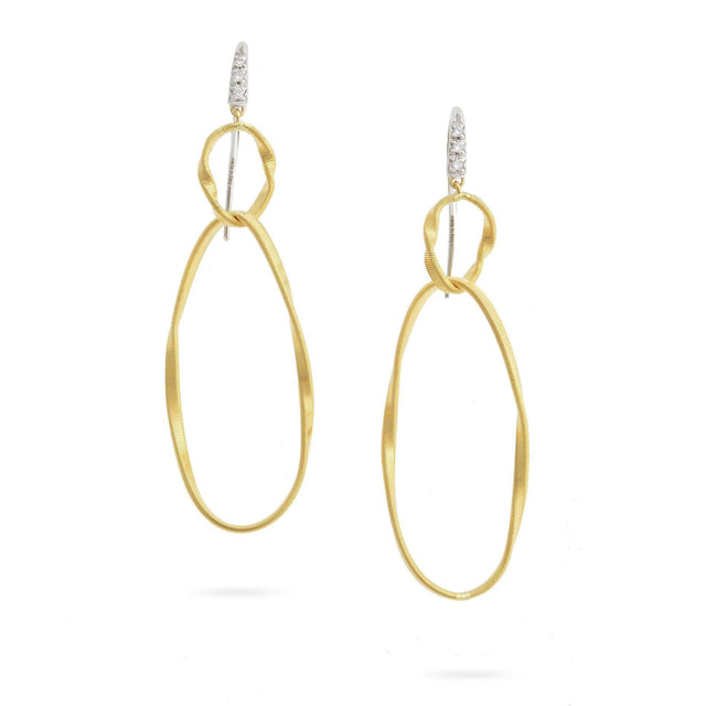 Marco Bicego Marrakech Onde Yellow Gold and Diamond Double Drop Hook Earrings 1/20ctw