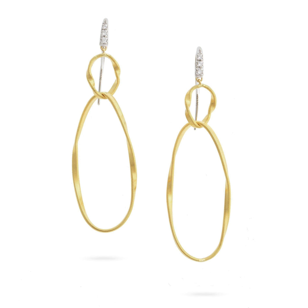 Marco Bicego Marrakech Onde Yellow Gold and Diamond Double Drop Hook Earrings 1/20ctw