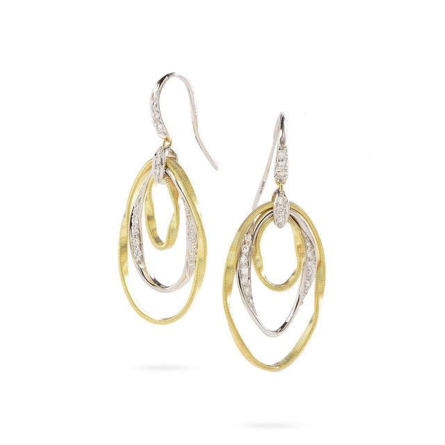 Marco Bicego Marrakech Onde Yellow Gold and Diamond Triple Concentric Hook Earrings 3/8ctw