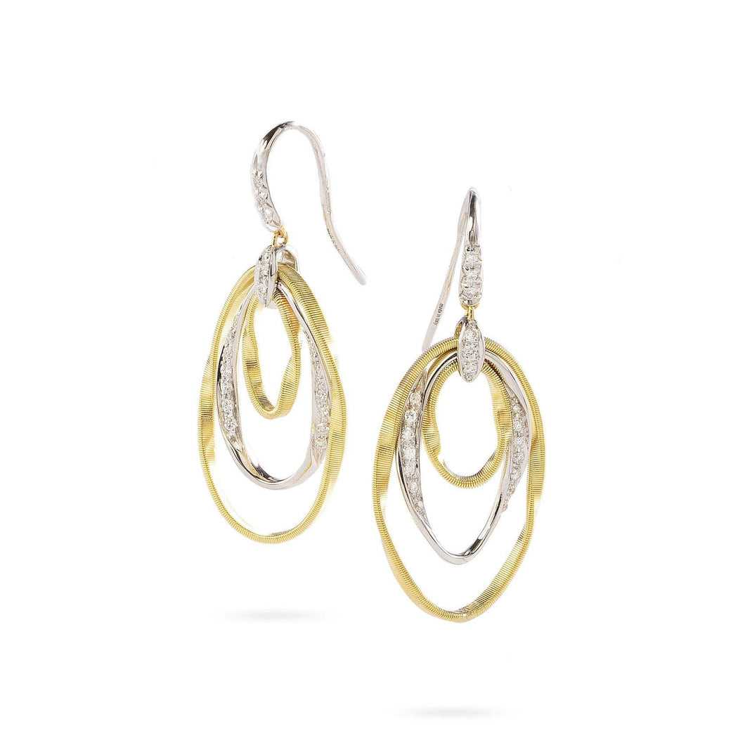 Marco Bicego Marrakech Onde Yellow Gold and Diamond Triple Concentric Hook Earrings 3/8ctw