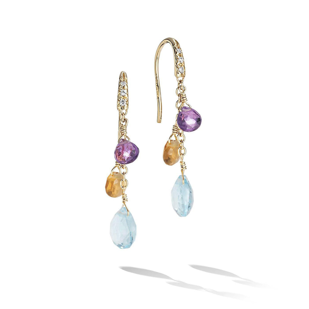 Marco Bicego Yellow Gold 1/20ctw Diamond and Mixed Gemstone Short Drop Earrings | Paradise Collection
