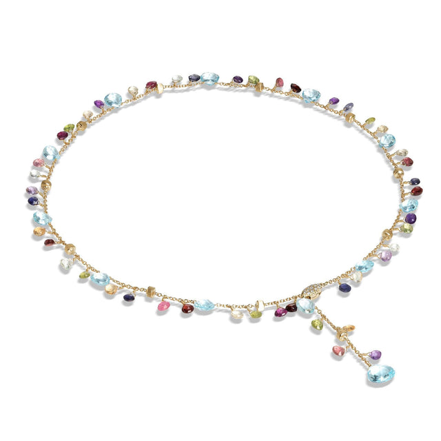 Marco Bicego Yellow Gold Blue Topaz and Mixed Gemstone Lariat Necklace 1/10ctw | Paradise Collection
