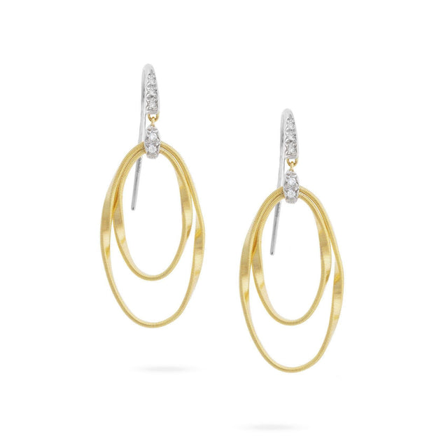 Marco Bicego Yellow Gold and 1/15ctw Diamond Double Concentric Hook Earrings | Marrakech Onde Collection