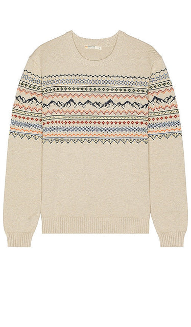 Marine Layer Fair Isle Sweater in Tan - Pull Marine Layer Fair Isle en beige - 黄褐色 Marine Layer Fair Isle 毛衣 - Marine Layer Fair-Isle-Pullover in Hellbraun - Marine Layer 페어 아일 스웨터(탠 색상) - Maglione Fair Isle a strati marini in marrone chiaro