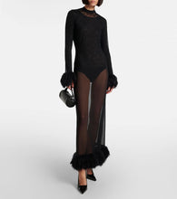 Marine Serre Faux feather-trimmed mesh maxi dress