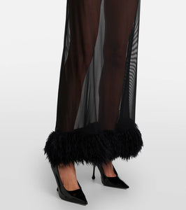 Marine Serre Faux feather-trimmed mesh maxi dress