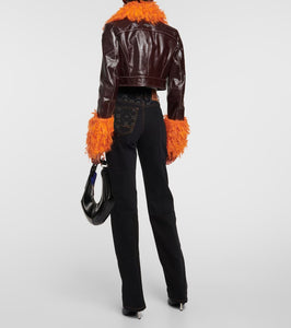 Marine Serre Faux fur-trimmed leather jacket