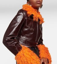 Marine Serre Faux fur-trimmed leather jacket