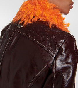 Marine Serre Faux fur-trimmed leather jacket