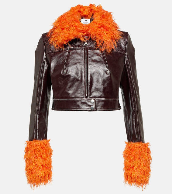 Marine Serre Faux fur-trimmed leather jacket