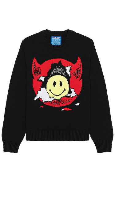 Market Smiley Inner Peace Sweater in Black - Market Smiley - Pull Inner Peace en noir - 黑色 Market 笑脸 Inner Peace 毛衣 - Market Smiley Inner Peace Pullover in Schwarz - Market Smiley 이너 피스 스웨터블랙 색상 - Maglione Market Smiley Inner Peace in nero