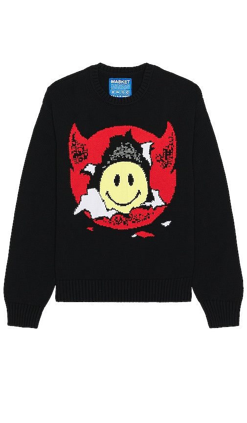 Market Smiley Inner Peace Sweater in Black - Market Smiley - Pull Inner Peace en noir - 黑色 Market 笑脸 Inner Peace 毛衣 - Market Smiley Inner Peace Pullover in Schwarz - Market Smiley 이너 피스 스웨터블랙 색상 - Maglione Market Smiley Inner Peace in nero