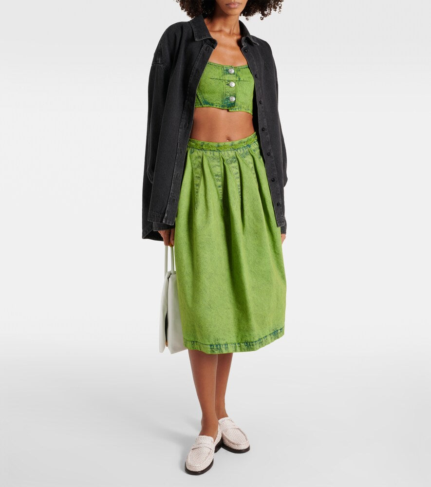 Marni Pleated denim midi skirt
