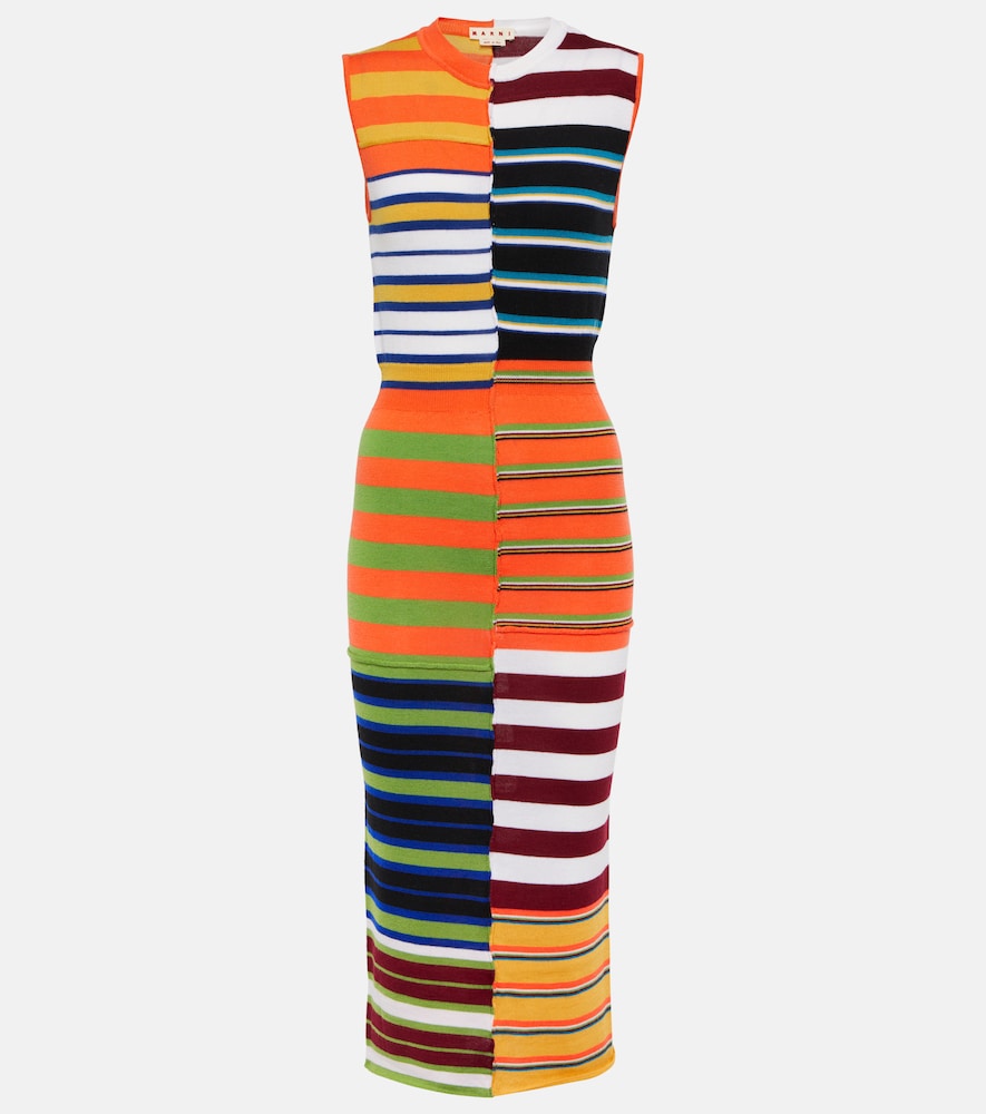 Marni Striped wool midi dress. Marni 条纹羊毛中长连衣裙