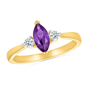 Marquise Amethyst and 1/8ctw Diamond Yellow Gold Promise Ring - Size 4.5