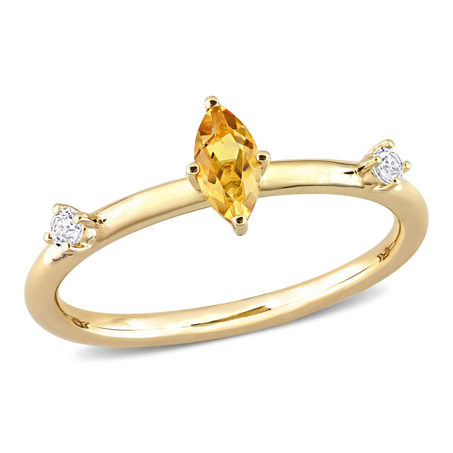 Marquise Citrine and White Topaz Yellow Gold Ring - Size 6