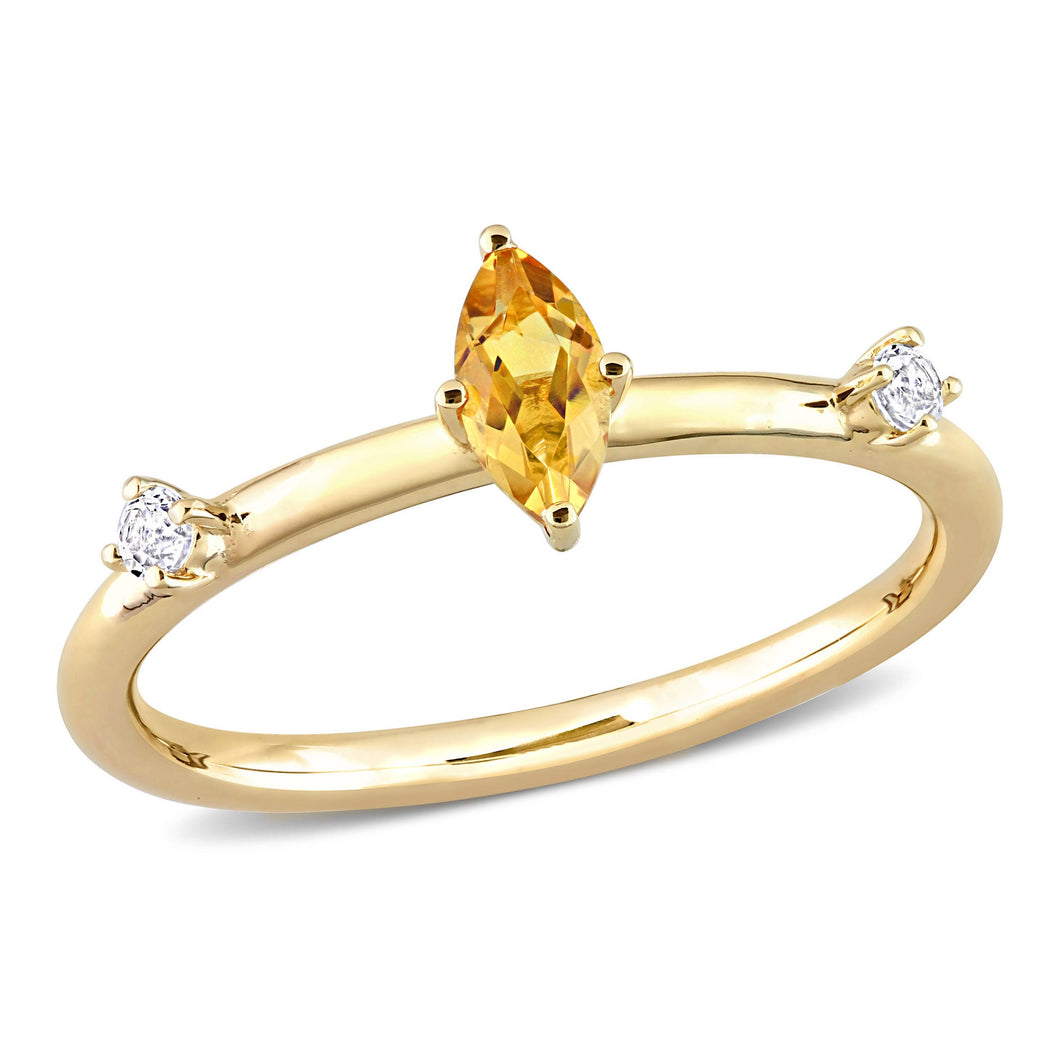 Marquise Citrine and White Topaz Yellow Gold Ring - Size 6