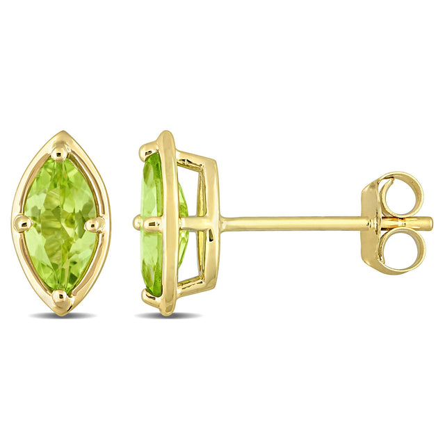 Marquise Peridot Yellow Gold Stud Earrings