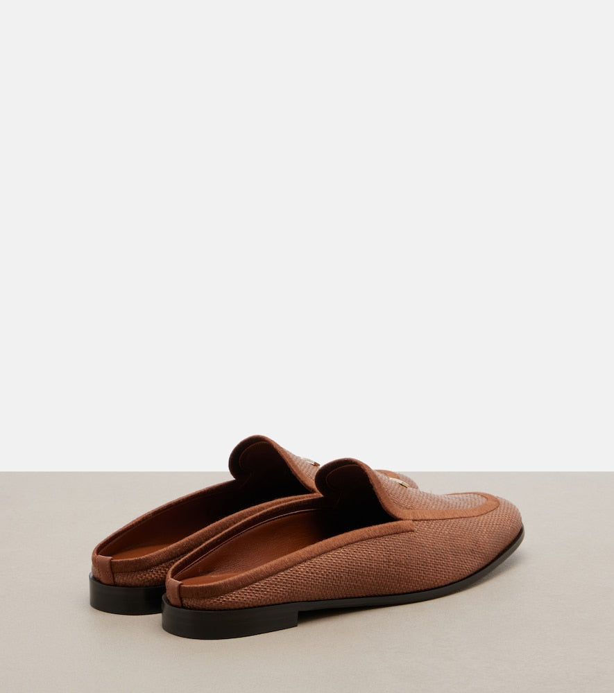 Max Mara Amito leather-trimmed raffia mules