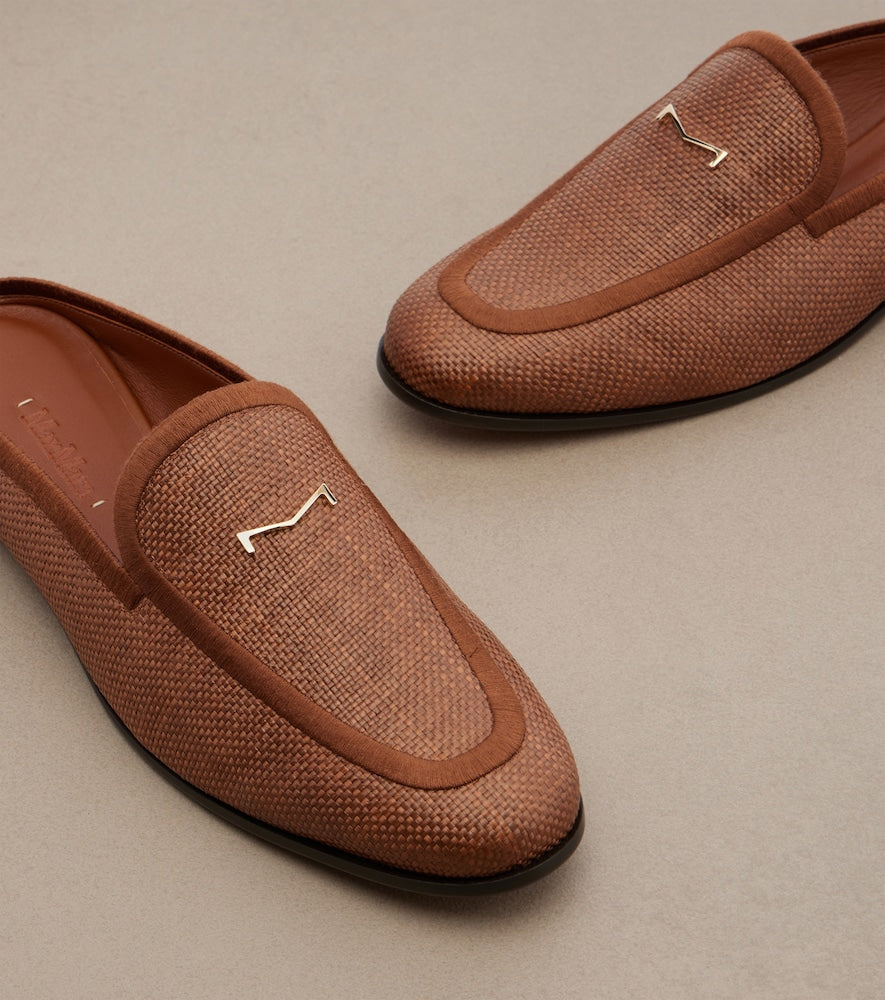 Max Mara Amito leather-trimmed raffia mules