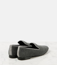Max Mara Logo embroidered velvet corduroy loafers