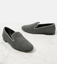 Max Mara Logo embroidered velvet corduroy loafers