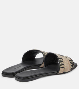 Max Mara Logo jacquard raffia-effect slides