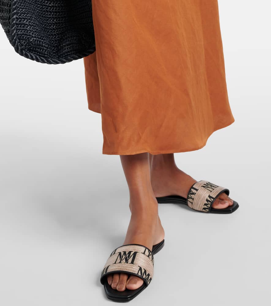 Max Mara Logo jacquard raffia-effect slides