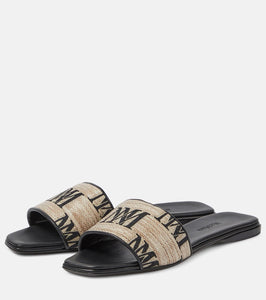 Max Mara Logo jacquard raffia-effect slides