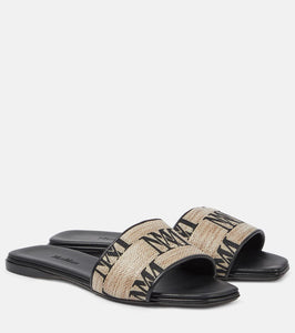 Max Mara Logo jacquard raffia-effect slides