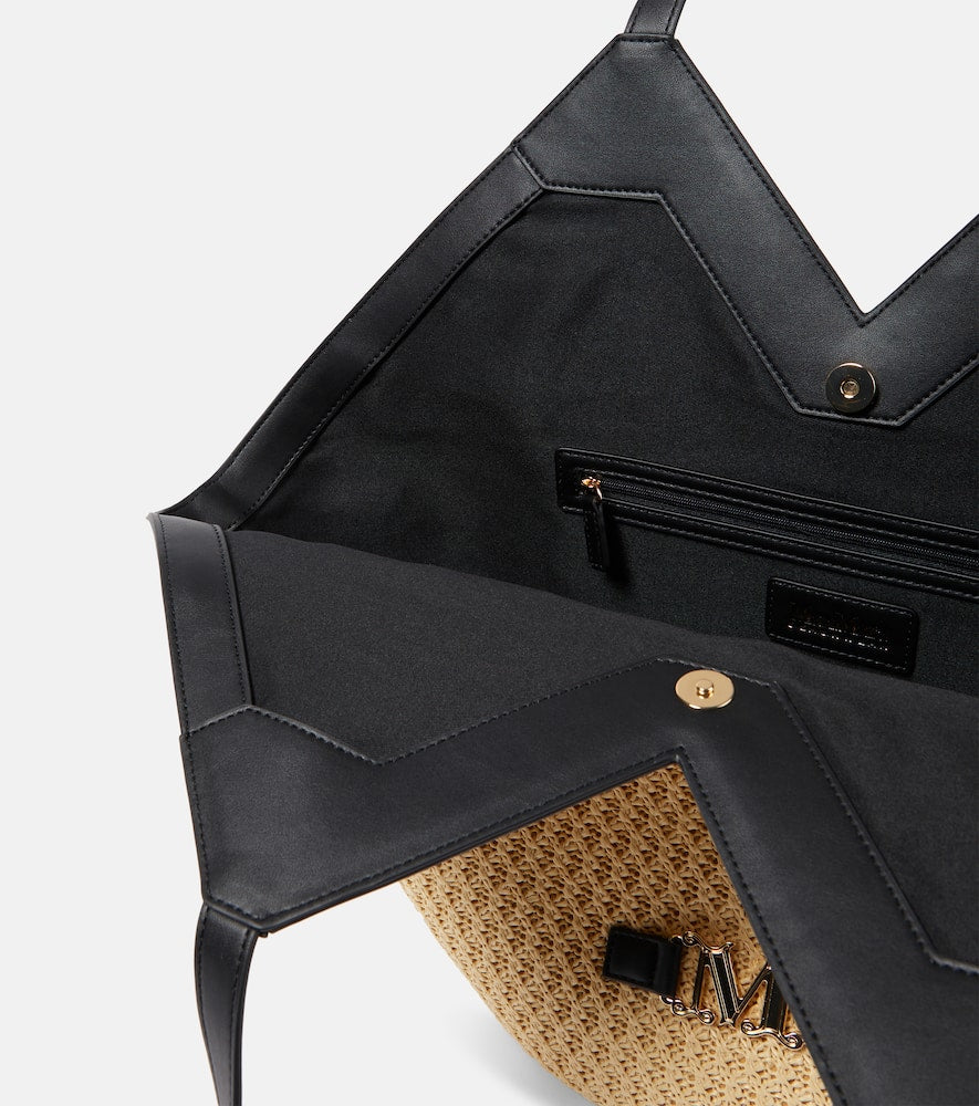 Max Mara Luigi leather-trimmed raffia tote bag