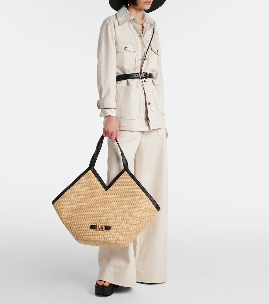 Max Mara Luigi leather-trimmed raffia tote bag
