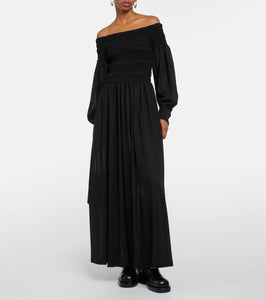 Max Mara Manu off-shoulder virgin wool maxi dress